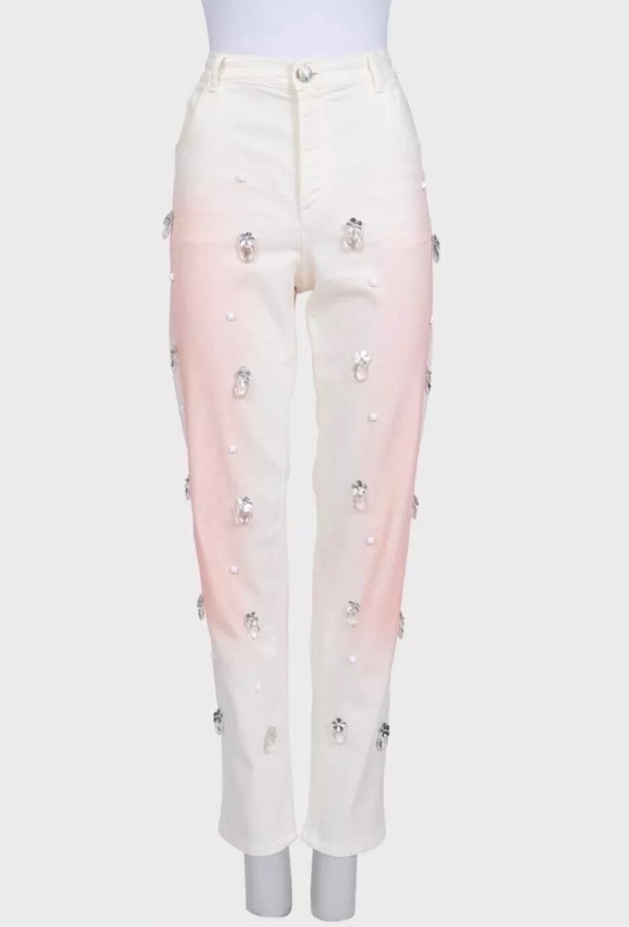 Chanel White Straight-Leg Jeans with Crystal Accents sz.42
